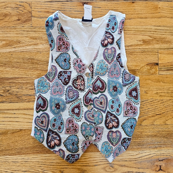 Vintage Kids Size 10/12 Embroidered Vest Heart PatterN Tie Back Cotton Poly - Picture 1 of 4